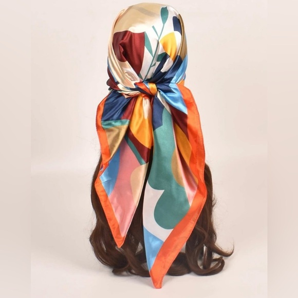 Accessories - Silky Abstract Floral Multi-Color Head Scarf